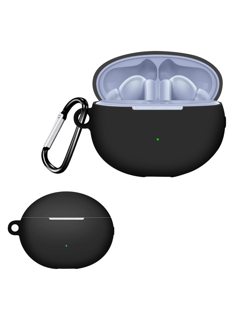 Silicone Case Compatible with Huawei FreeBuds 6i Earbuds, Soft Silicone Protective Case Cover, Shockproof Sleeve with Carabiner For Huawei FreeBuds 6i (Black) - Image 1