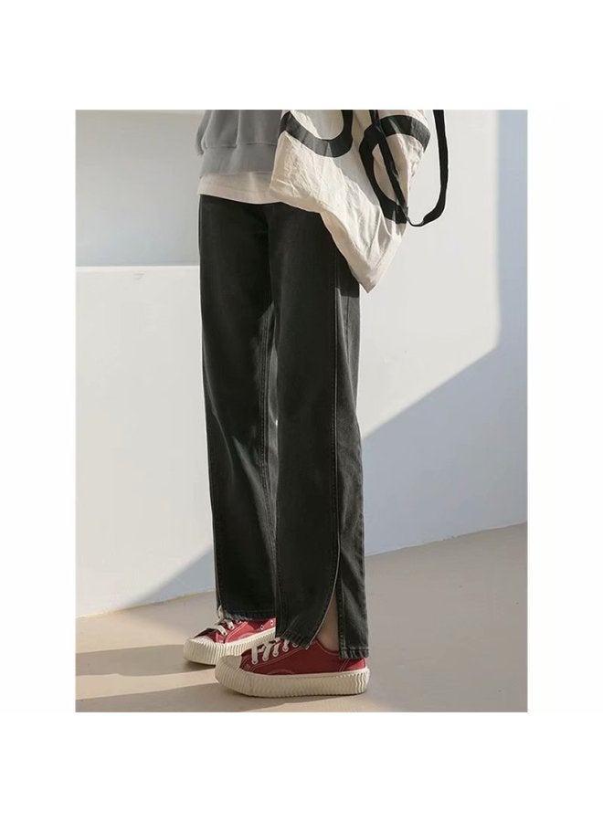 Private Brand Pear-shaped Body Pants Women New High-waist Slimming Loose Straight Wide-leg Slit Jeans Trend - Image 2