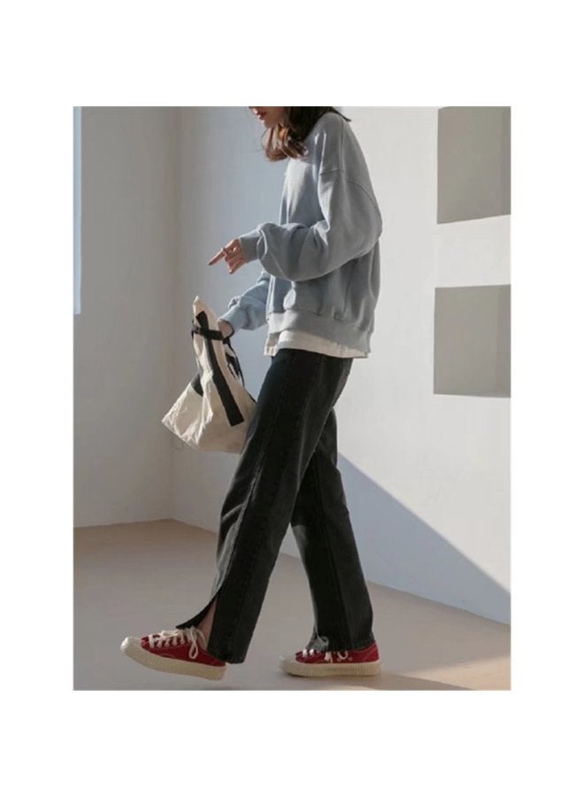 Private Brand Pear-shaped Body Pants Women New High-waist Slimming Loose Straight Wide-leg Slit Jeans Trend - Image 4