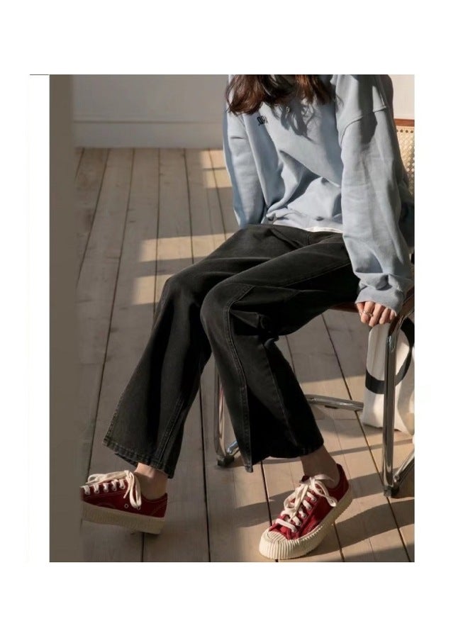 Private Brand Pear-shaped Body Pants Women New High-waist Slimming Loose Straight Wide-leg Slit Jeans Trend - Image 1