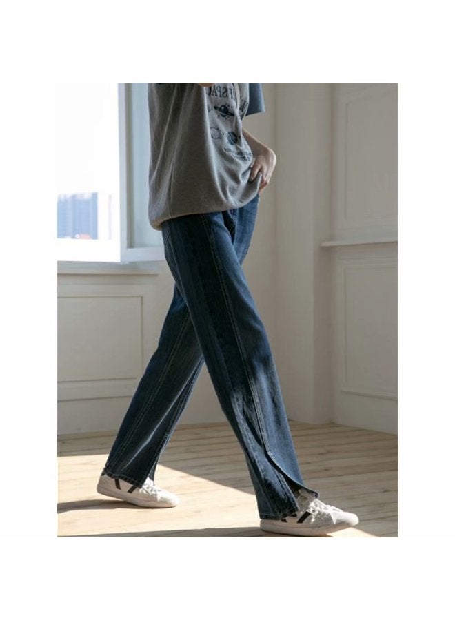 Private Brand Pear-shaped Body Pants Women New High-waist Slimming Loose Straight Wide-leg Slit Jeans Trend - Image 3