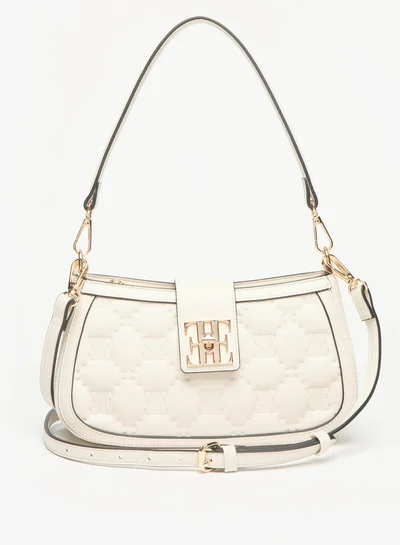 ELLE Monogram Detail Quilted Shoulder Bag with Zip Closure