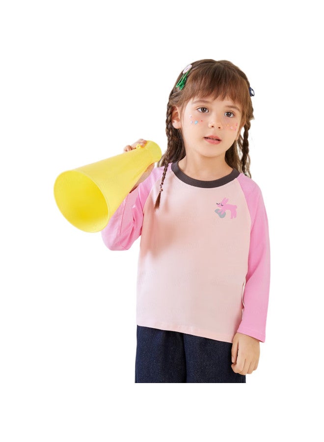 MQDMINI Children'S Clothing, Kids' Long-Sleeve T-Shirt, Boys' Undershirt, Girls' Color-Block Clothing, Light Pink Bunny, Size 100 - Image 2