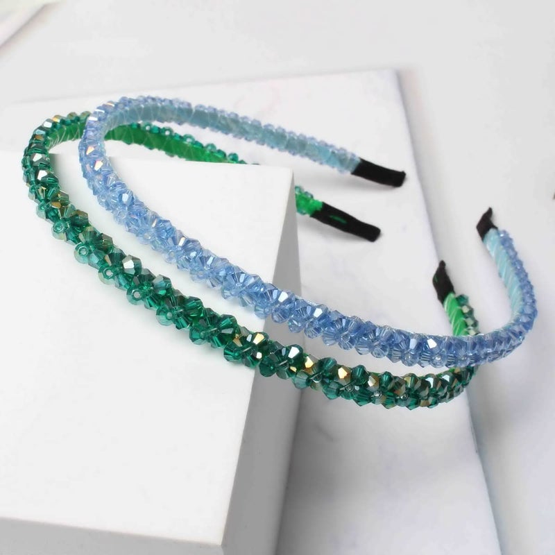 Cuizhiyu 4 PK Crystal Rhinestone Headbands for Women Girls Double Rows Sparkly Beaded Hair Hoops Pink Weave Narrow Hair Bands Hair Accessories (Color B) - Image 3