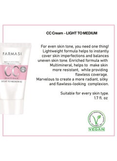 FARMASI Cc Cream With Multiminerals, Pure, Natural And Flawless Finish, Great Results Every Time, Medium To Full Coverage, Allday Hold, All Skin Types, Spf 25, 1.69 Fl Oz Pack Of 1, Light To Medium  - Image 4