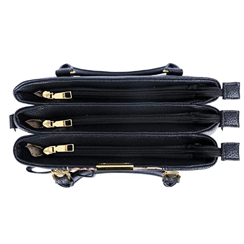 KKXIU 3 Zippered Compartments Purses and Handbags for Women Top Handle Satchel Shoulder Ladies Bags (A-Black Leopard) - Image 5