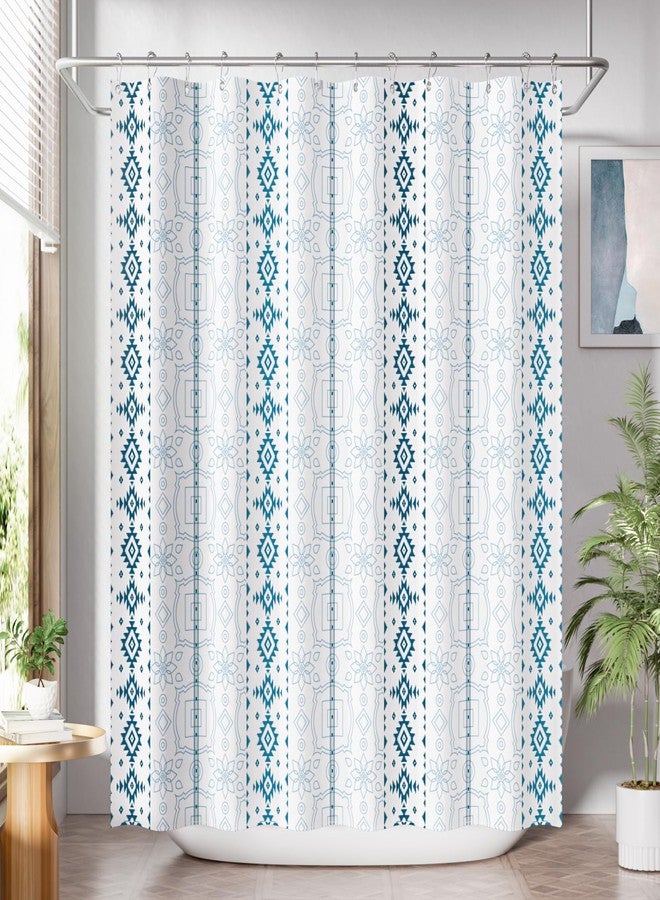AmazerBath Boho Shower Curtain, 72x72 Washable Cloth Navy and White Shower Curtains for Bathroom, Fabric Rustic Neutral Shower Curtain Set with 12 Hooks, Modern Camper RV Dorm Stall Shower Curtain - Image 1
