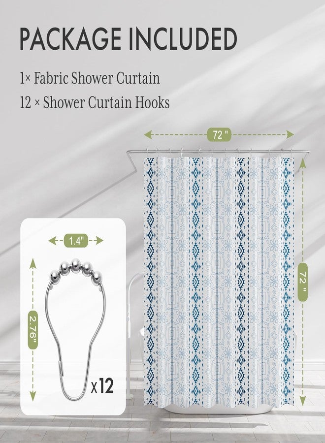 AmazerBath Boho Shower Curtain, 72x72 Washable Cloth Navy and White Shower Curtains for Bathroom, Fabric Rustic Neutral Shower Curtain Set with 12 Hooks, Modern Camper RV Dorm Stall Shower Curtain - Image 4