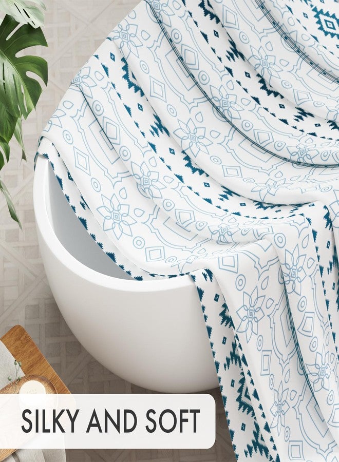 AmazerBath Boho Shower Curtain, 72x72 Washable Cloth Navy and White Shower Curtains for Bathroom, Fabric Rustic Neutral Shower Curtain Set with 12 Hooks, Modern Camper RV Dorm Stall Shower Curtain - Image 2