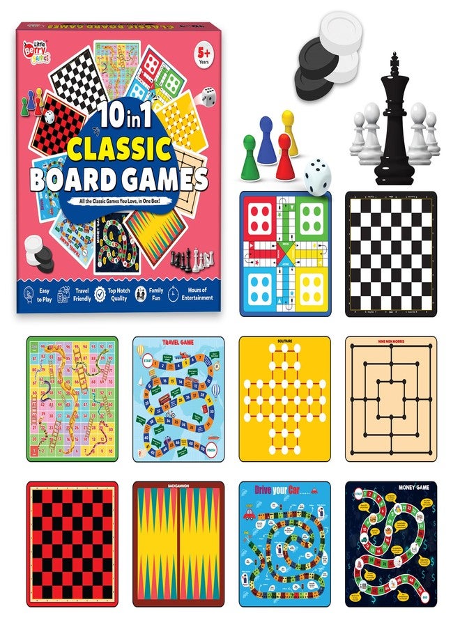 Little Berry 10 in 1 Classic Board Games Set for Kids & Family | Includes Ludo, Chess, Snakes & Ladders, Checkers, Backgammon & More | Indoor Strategy Games, Fun Educational Gift for 5+ Years - Image 1
