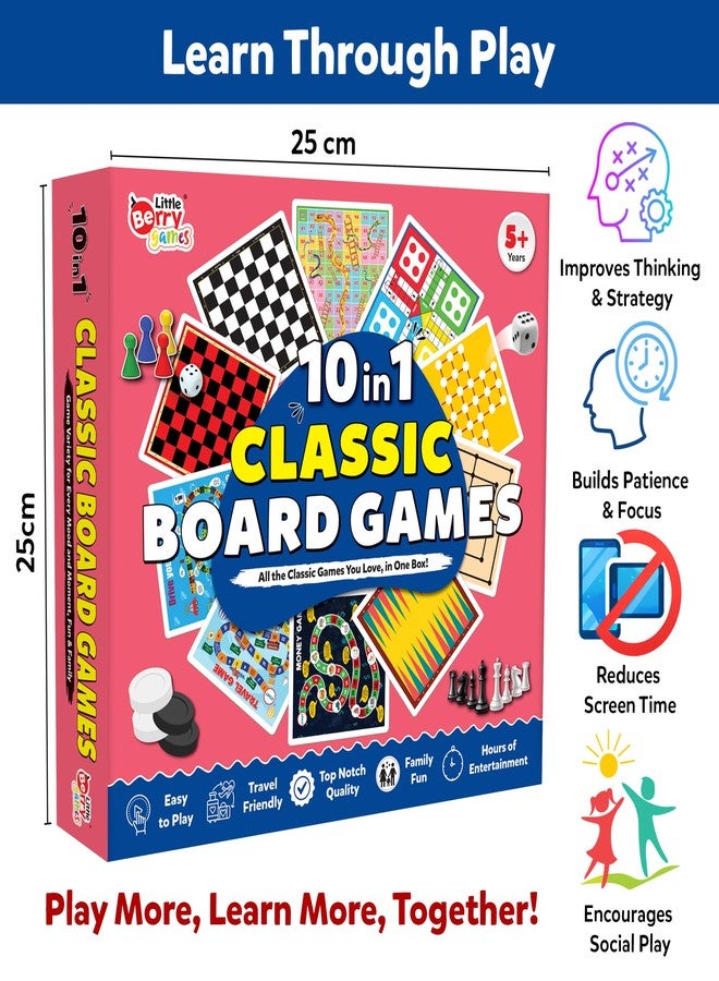 Little Berry 10 in 1 Classic Board Games Set for Kids & Family | Includes Ludo, Chess, Snakes & Ladders, Checkers, Backgammon & More | Indoor Strategy Games, Fun Educational Gift for 5+ Years - Image 3