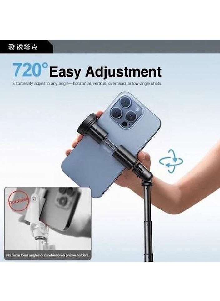 RTAKO Oth-AB226 Bluetooth Selfie Stick Tripod 170 cm with 720° Rotation, Auto-Opening Tripod, 20 m Rechargeable Remote, Compact Carbon Steel Design - Image 3