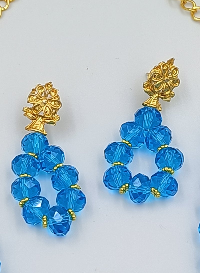 Classic Crystal Bridal Beads Jewelry Set for Women with Necklace Earrings and Bracelet Alloy Nigerian Beaded 3 piece Jewellery Set  - Image 2