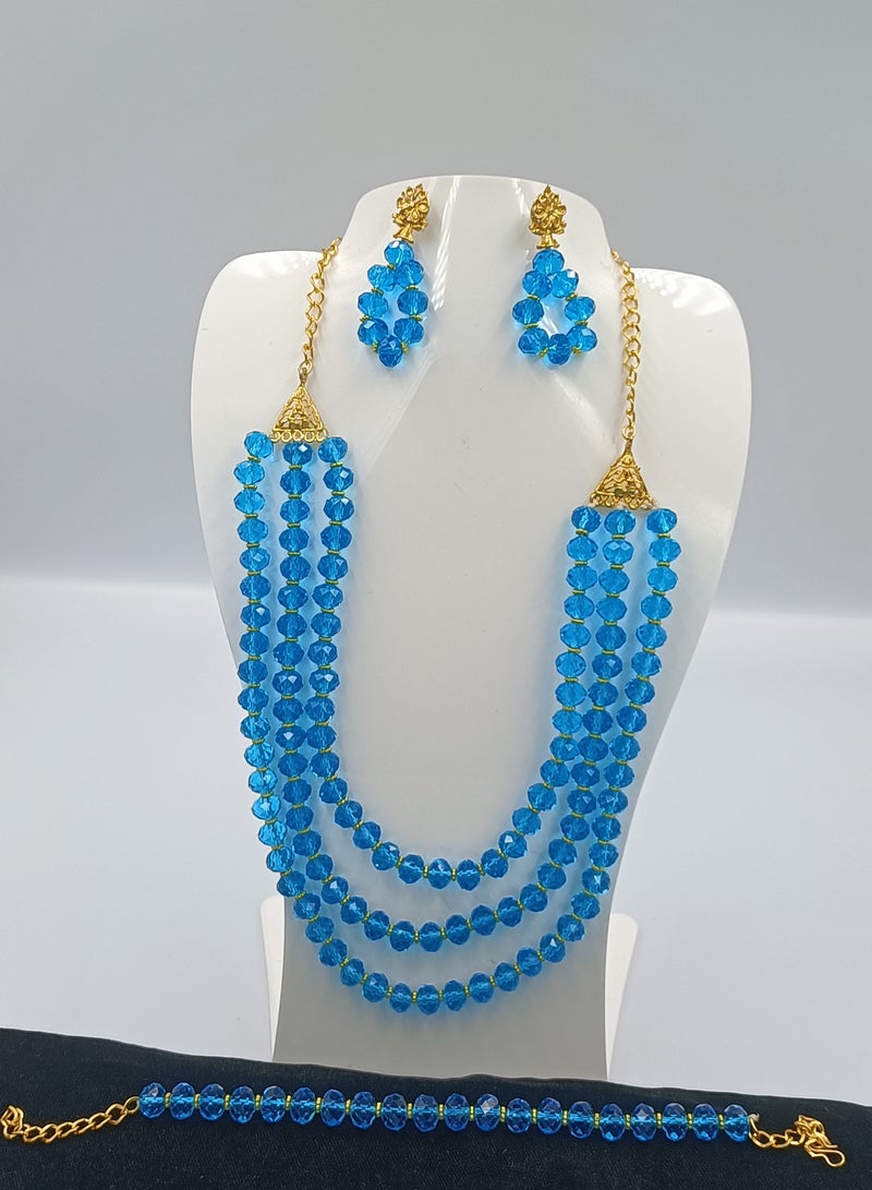 Classic Crystal Bridal Beads Jewelry Set for Women with Necklace Earrings and Bracelet Alloy Nigerian Beaded 3 piece Jewellery Set  - Image 1