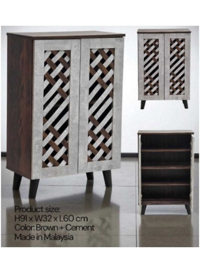 جالاكسي ديزاين خزانة أحذية/رف أحذية خشبي من MDF بتصميم جالاكسي - لون بني وأسمنتي، موديل GDF-SC692 (ارتفاع 91 سم × طول 60 سم × عرض 32 سم)