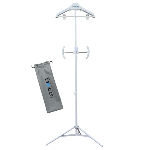 The Steamer Stand Deluxe  Adjustable Standing Garment Steaming Rack with Hanger  Fast Foldable Portable Clothes Steam Ironing Solution for Travel  Home