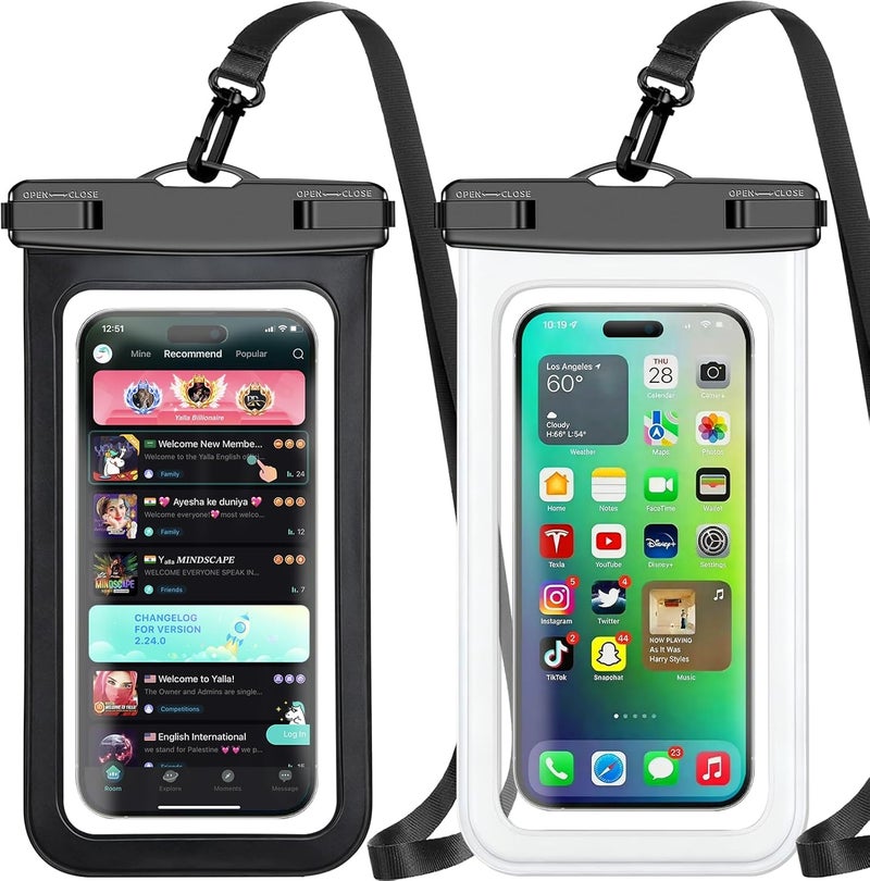 Famoby Up to 8.3" 2 Pack Black White Universal Waterproof Phone Pouch, Large Phone Waterproof Case Dry Bag,Protection Level: IP68,Outdoor Sports for Apple iPhone,Samsung,and More,Black,White - Image 1