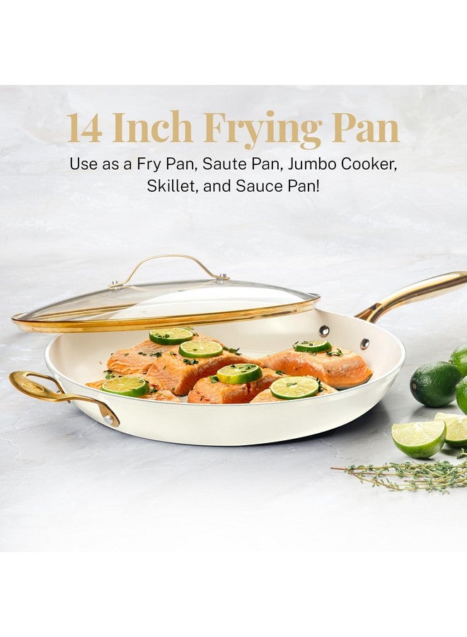 Gotham Steel 14 Inch Non Stick Frying Pan, Nonstick Skillet with Lid, PFOA Free Ceramic Cooking Pan, Dishwasher Safe, Cream White - Image 1