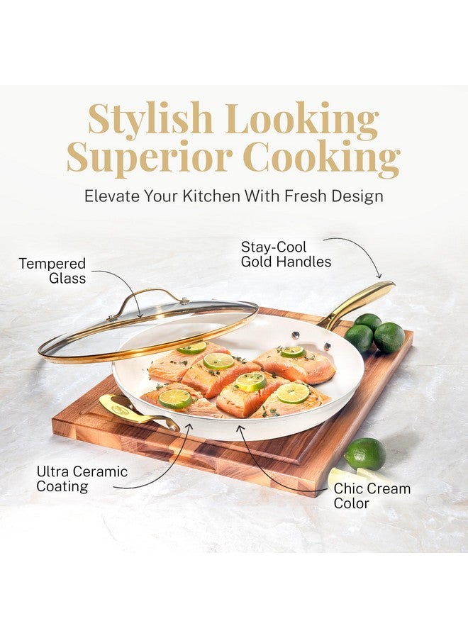 Gotham Steel 14 Inch Non Stick Frying Pan, Nonstick Skillet with Lid, PFOA Free Ceramic Cooking Pan, Dishwasher Safe, Cream White - Image 4