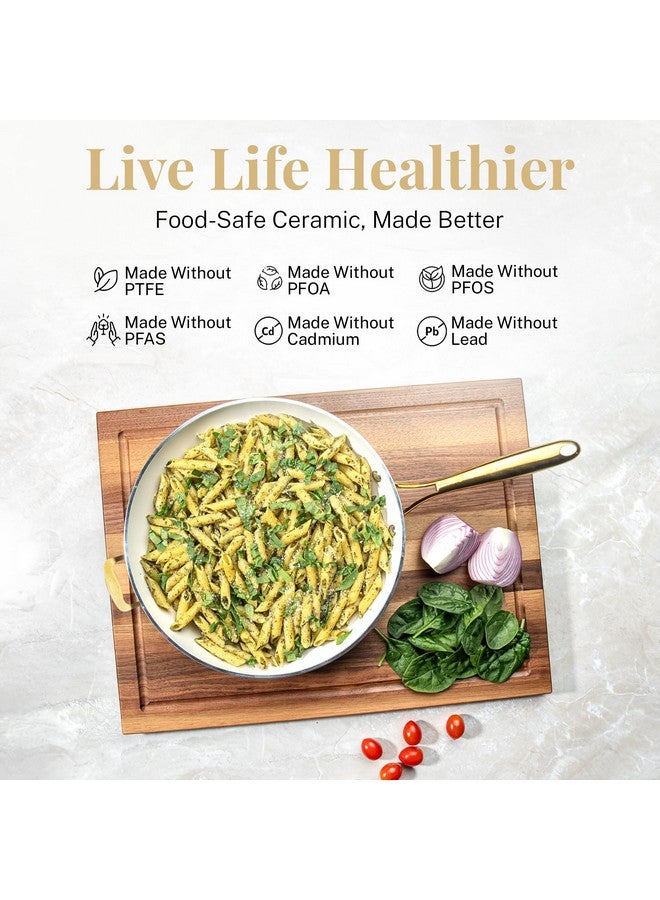 Gotham Steel 14 Inch Non Stick Frying Pan, Nonstick Skillet with Lid, PFOA Free Ceramic Cooking Pan, Dishwasher Safe, Cream White - Image 2