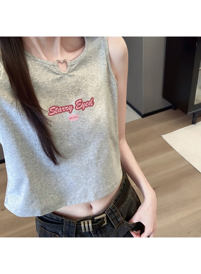 TonLion Women's Summer Round Neck Sleeveless Solid Color V-neck Letter Print Vest - Image 2