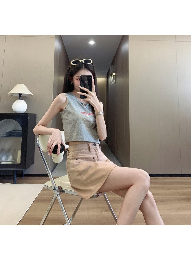 TonLion Women's Summer Round Neck Sleeveless Solid Color V-neck Letter Print Vest - Image 3