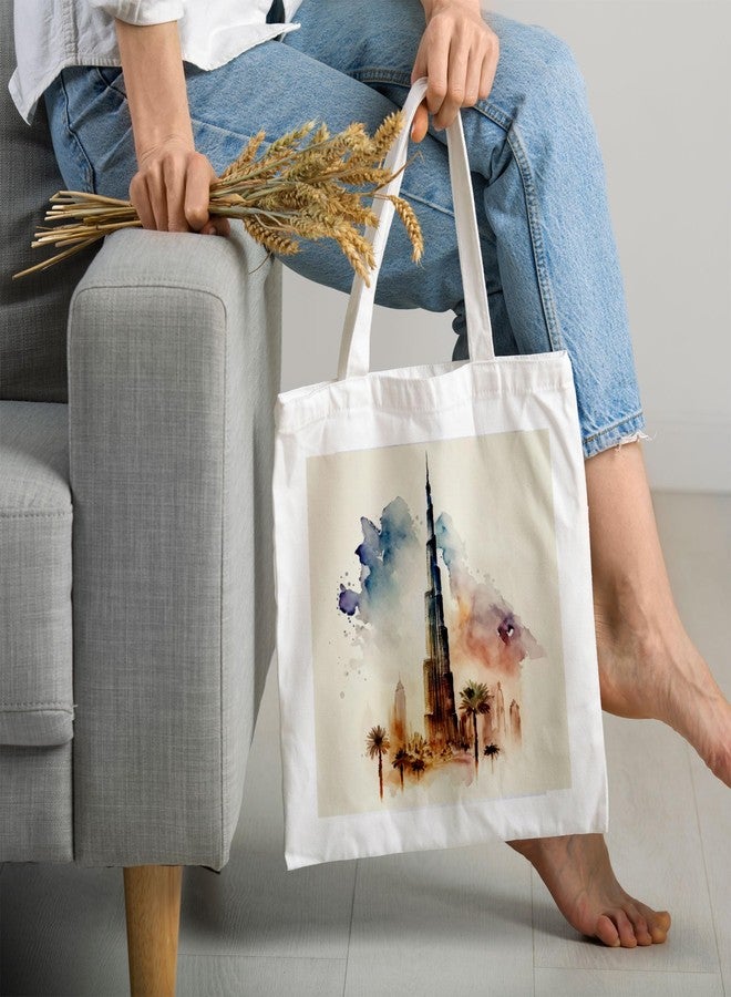 ASHVAH Canvas Tote Bags for Women, College Bag for Girls, Tote Bag for Shopping, Travel & Beach Bags for Women - Burj Khalifa - D No - 154 - Image 2