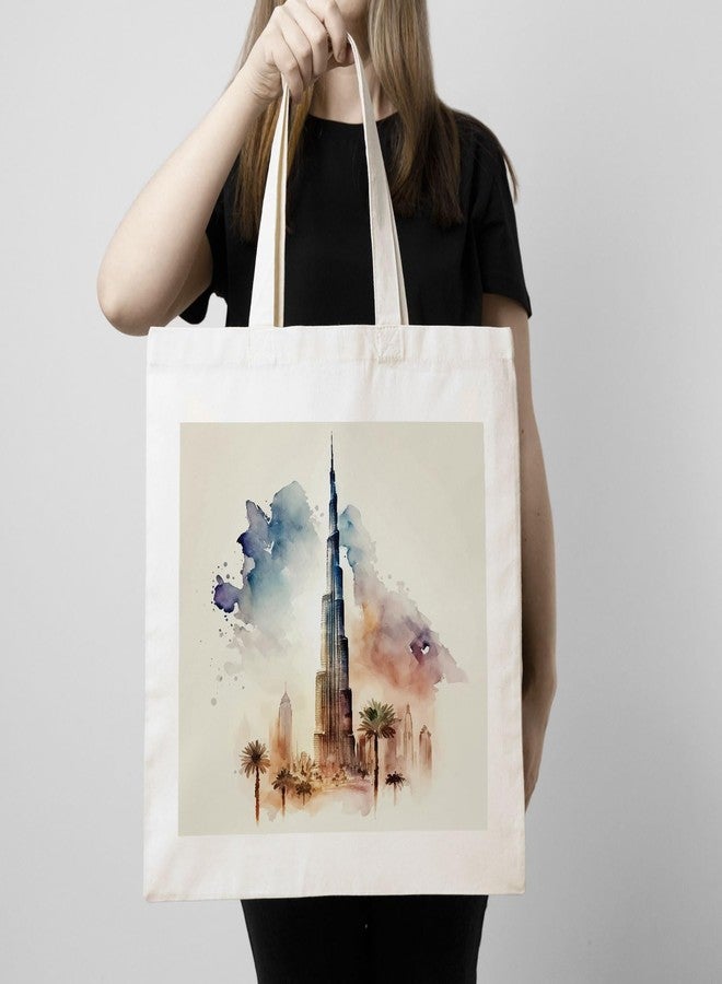 ASHVAH Canvas Tote Bags for Women, College Bag for Girls, Tote Bag for Shopping, Travel & Beach Bags for Women - Burj Khalifa - D No - 154 - Image 3