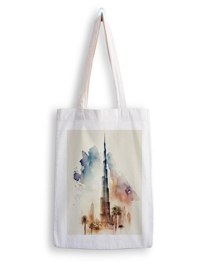 ASHVAH Canvas Tote Bags for Women, College Bag for Girls, Tote Bag for Shopping, Travel & Beach Bags for Women - Burj Khalifa - D No - 154 - Image 1