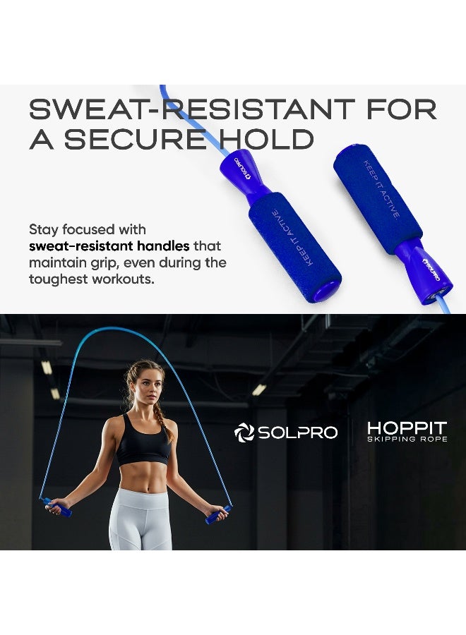 SOLPRO SF071 Jump Rope for Men, Women & Kids|Adjustable Length, TangleFree, Foam Handles|SweatResistant Grip|Ideal for Cardio, Fitness, CrossFit, HIIT, Weight Loss, Home & Gym Workouts (Blue) - Image 2