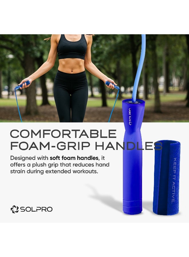 SOLPRO SF071 Jump Rope for Men, Women & Kids|Adjustable Length, TangleFree, Foam Handles|SweatResistant Grip|Ideal for Cardio, Fitness, CrossFit, HIIT, Weight Loss, Home & Gym Workouts (Blue) - Image 3