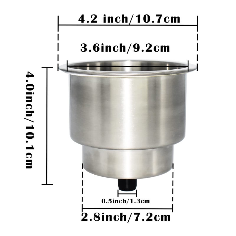 Yuanhe 2pcs Stainless Steel Cup Drink Holder with Drain for Marine Boat RV Camper - Image 3