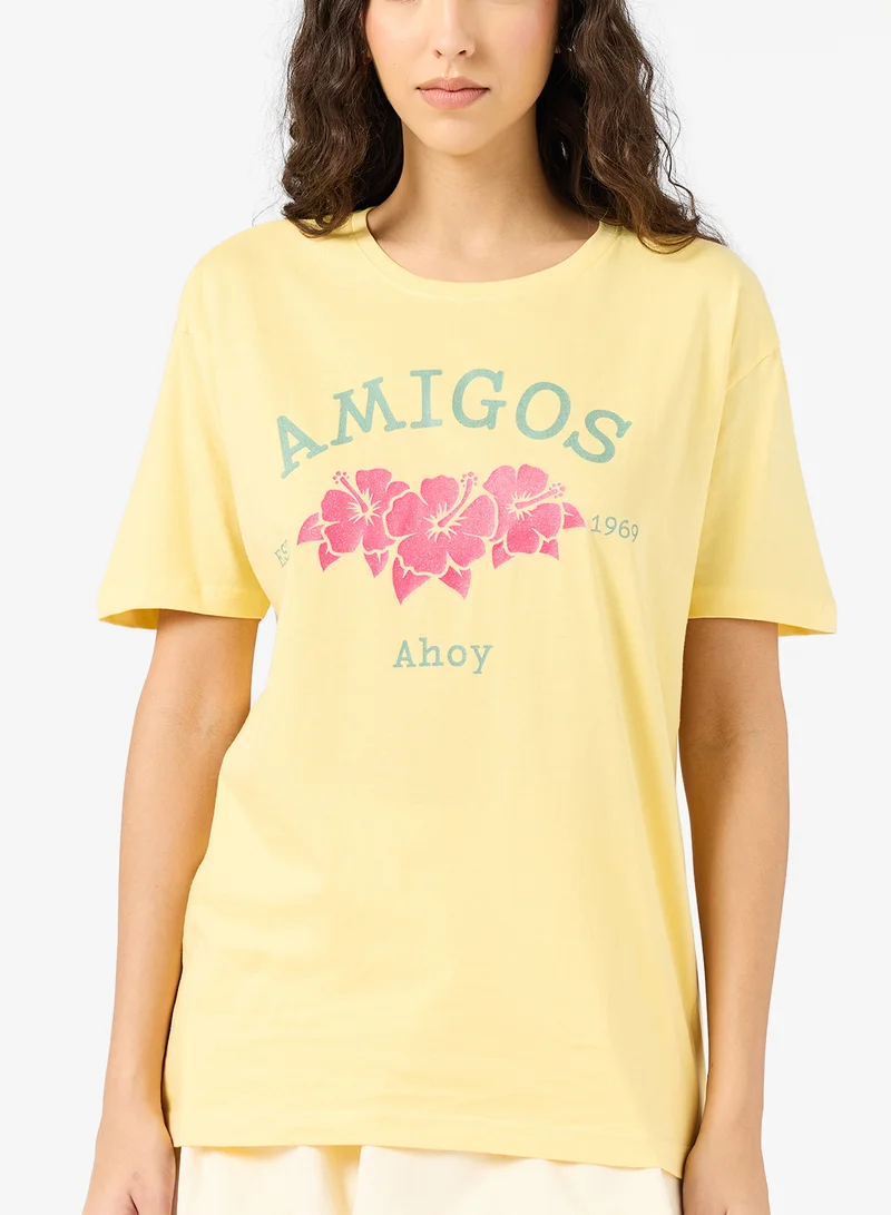 جينجر Crew Neck Ahoy Graphic T-Shirt