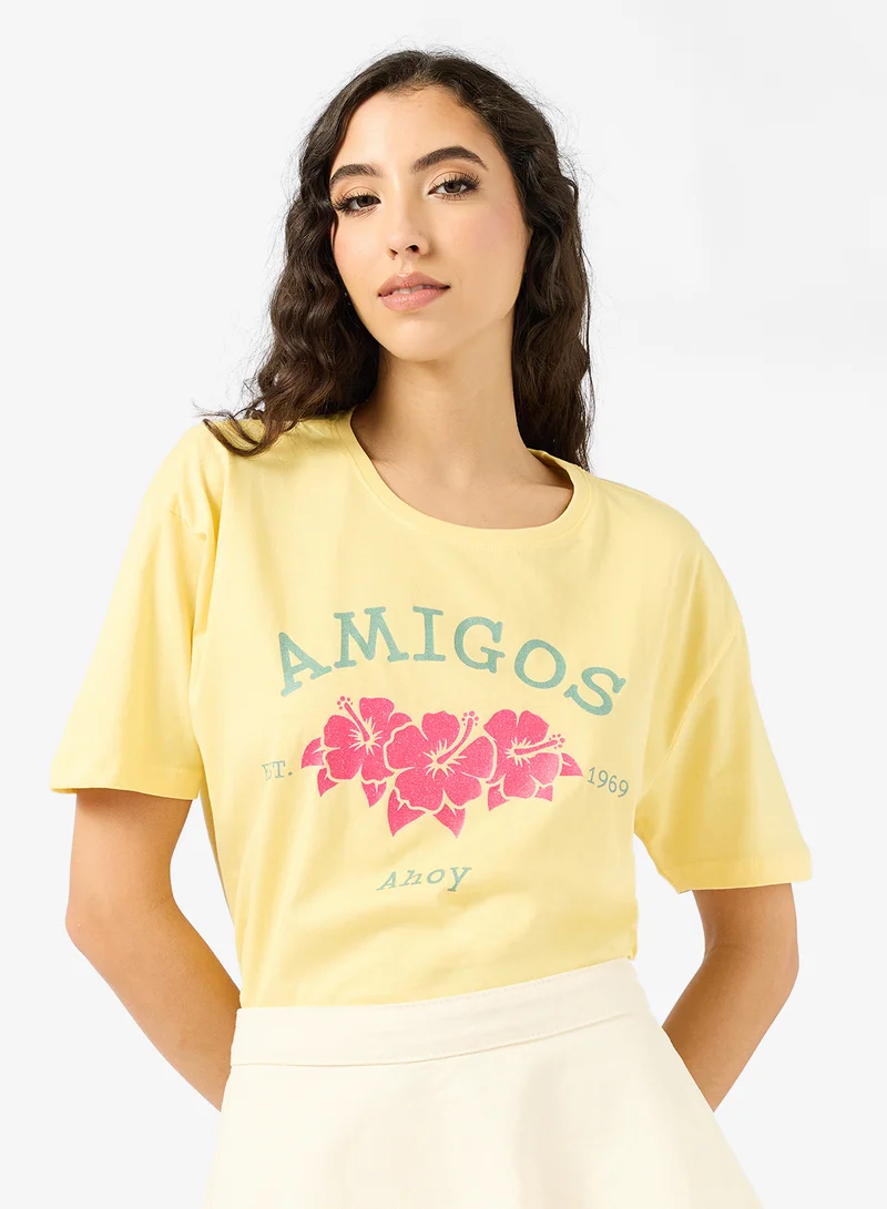 Ginger Crew Neck Ahoy Graphic T-Shirt