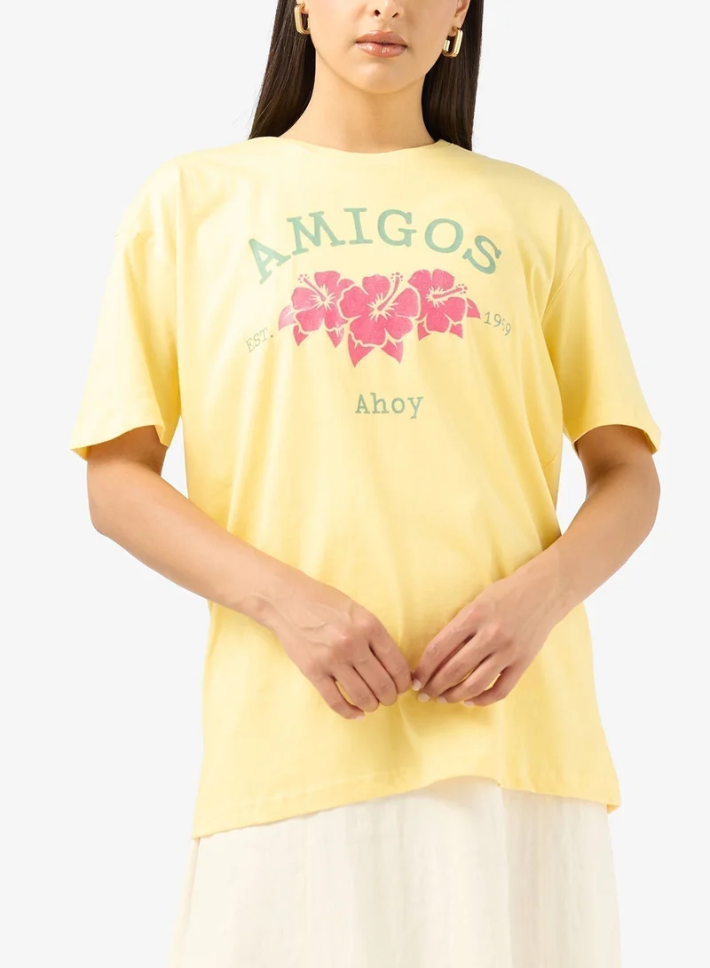 Ginger Crew Neck Ahoy Graphic T-Shirt