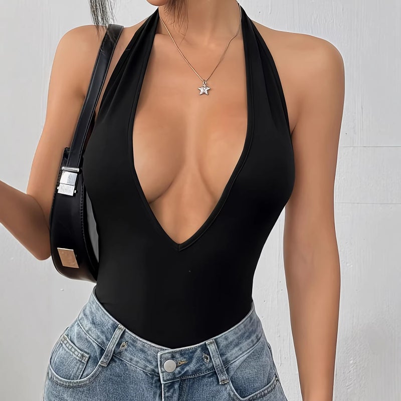 Deep V Halter Jumpsuit Sleeveless Slim Fit - Image 3