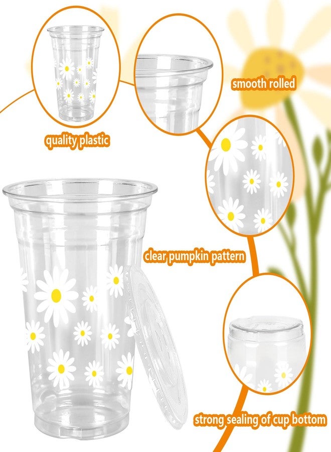 JarThenaAMCS 50Pcs Daisy Plastic Cups with Lids and Straws White Yellow Flower Clear Plastic Cups 12oz Disposable Cups for Birthday Wedding Spring Party Supplies - Image 3
