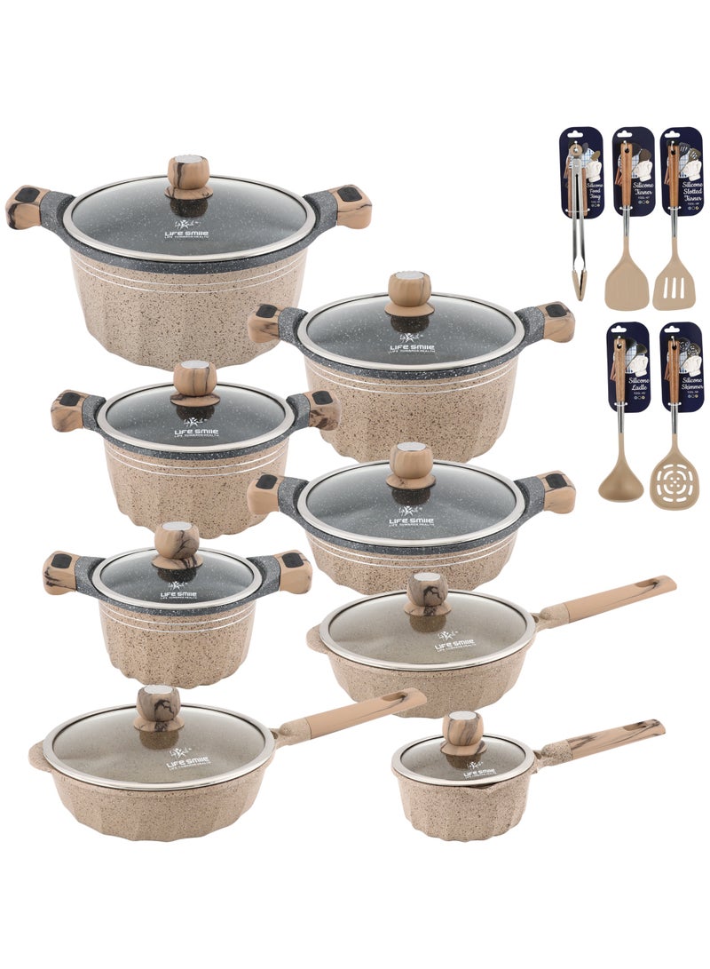 Life Smile Granite Nonstick Cookware Set with Kitchen Utensils | Multi-Size Pots & Pans Set Includes Soup Pots (20/24/28/32cm), 28cm Shallow Pot, 18cm Saucepan,24 & 28cm Fry Pans | PFOA-Free, Induction Base Cookware - Image 1