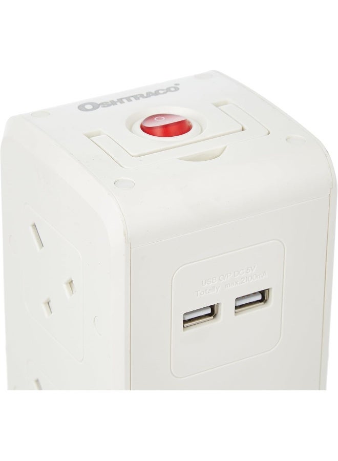 Oshtraco 10 Way Power Extension Cord with 4 USB Ports, 2 Meter Length - Image 3