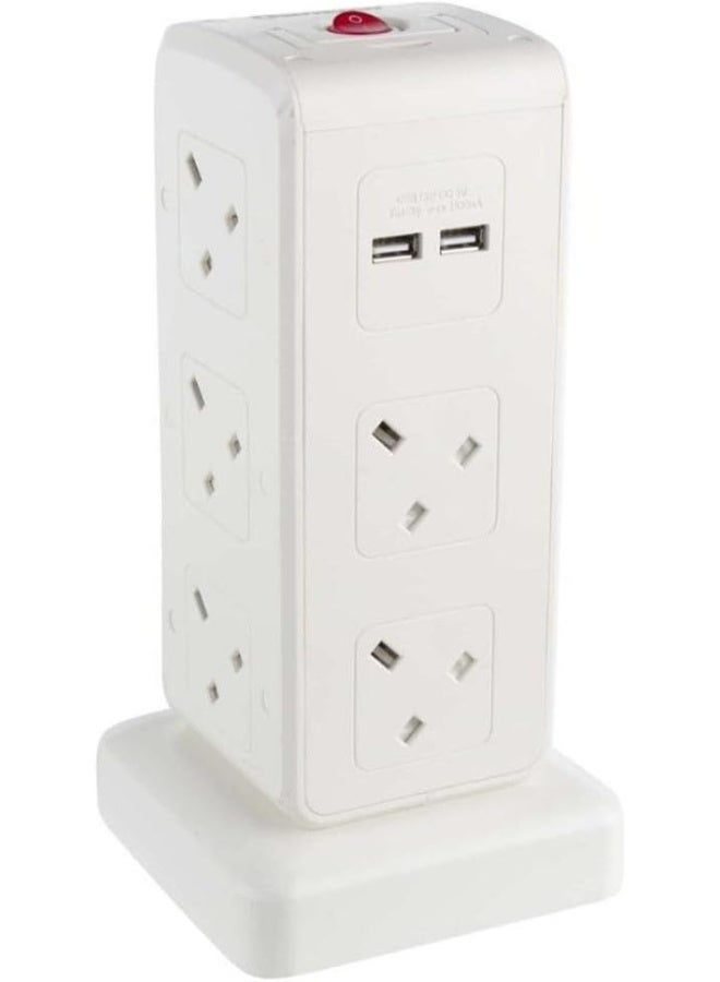 Oshtraco 10 Way Power Extension Cord with 4 USB Ports, 2 Meter Length - Image 1