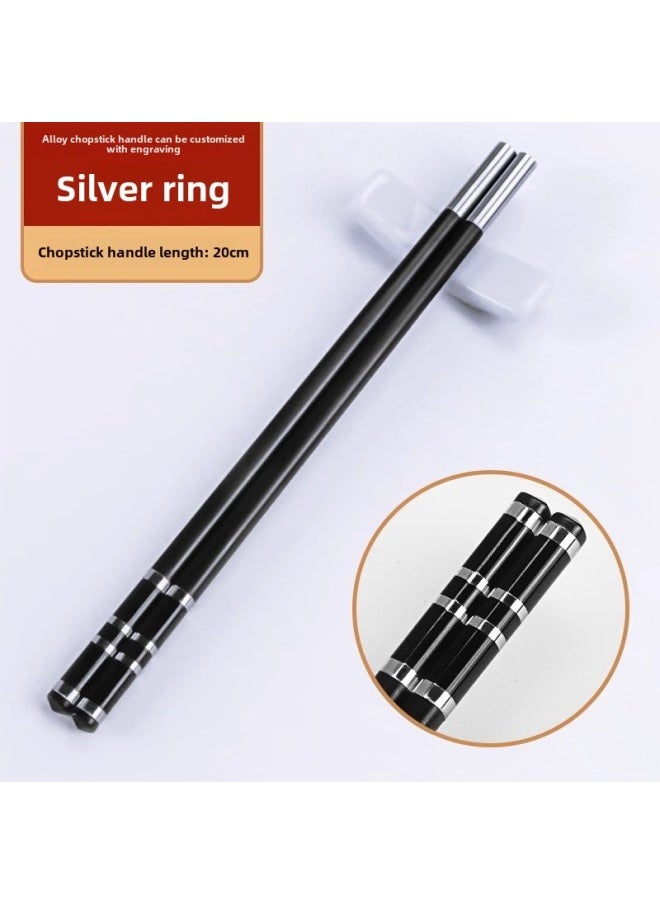 Generic - Disposable Chopsticks Head Fixed Printing Logo Can Change Head Stitching Chopsticks Handle Engraving Commercial Hotel Hotpot Special Chopsticks-Color:Silver Ring-20cm Chopstick Handle-Specifications:10 Pairs - Image 1