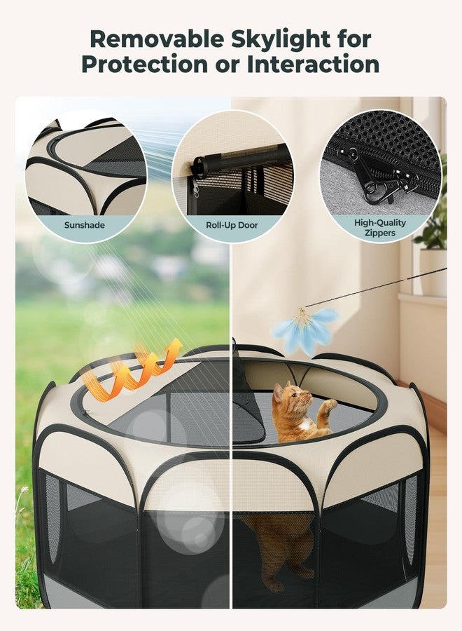 Petcozife Cat Playpen, 60"x 24" Large Portable Puppy Playpen, 2-Room Foldable Dog Playpen for Indoor Outdoor Dogs, Cats, Small Animals with Carrying Case - Image 5