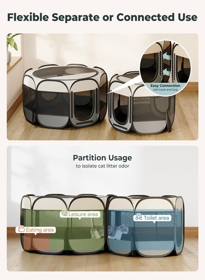 Petcozife Cat Playpen, 60"x 24" Large Portable Puppy Playpen, 2-Room Foldable Dog Playpen for Indoor Outdoor Dogs, Cats, Small Animals with Carrying Case - Image 3