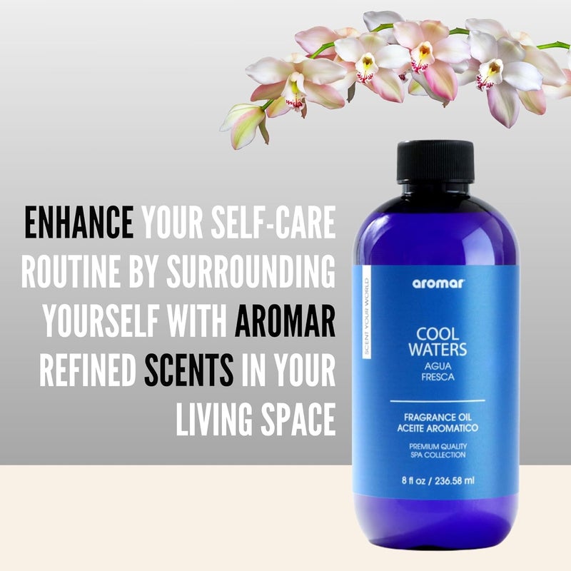 aromar Premium Fragrance Oil, Long-Lasting, Reinvigorating Uplifting Aroma for Aromatherapy, Relaxation & Household Uses. Cool Waters 8oz - Image 3