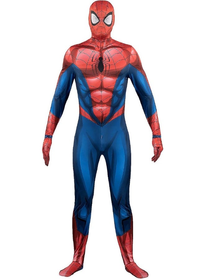 Kidzilla Adult Red & Blue Spider-Man Costume – Full-Body Web-Print Jumpsuit for Halloween & Cosplay M - Image 2