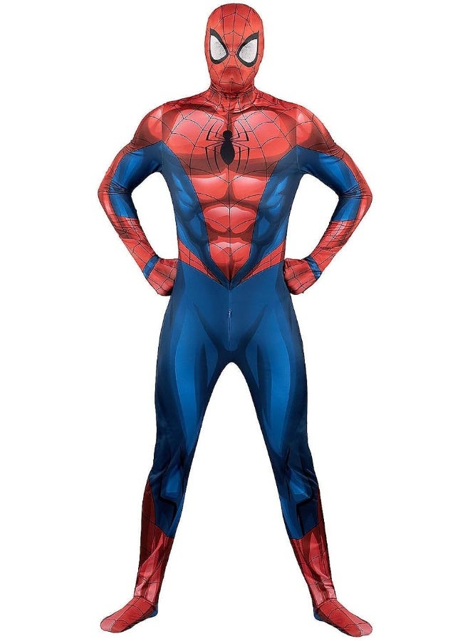 Kidzilla Adult Red & Blue Spider-Man Costume – Full-Body Web-Print Jumpsuit for Halloween & Cosplay M - Image 1