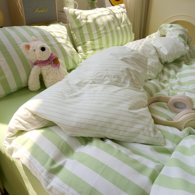 MOTNTD Green Striped Duvet Cover Twin XL Boho Cute Comforter Cover Twin XL Farmhouse Coquette Vintage Soft Duvet Cover Set with 2 Pillowcases College Bedding for Boys Washed Microfiber Duvet Protector - Image 4