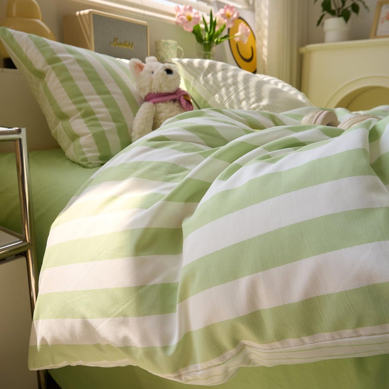 MOTNTD Green Striped Duvet Cover Twin XL Boho Cute Comforter Cover Twin XL Farmhouse Coquette Vintage Soft Duvet Cover Set with 2 Pillowcases College Bedding for Boys Washed Microfiber Duvet Protector - Image 5