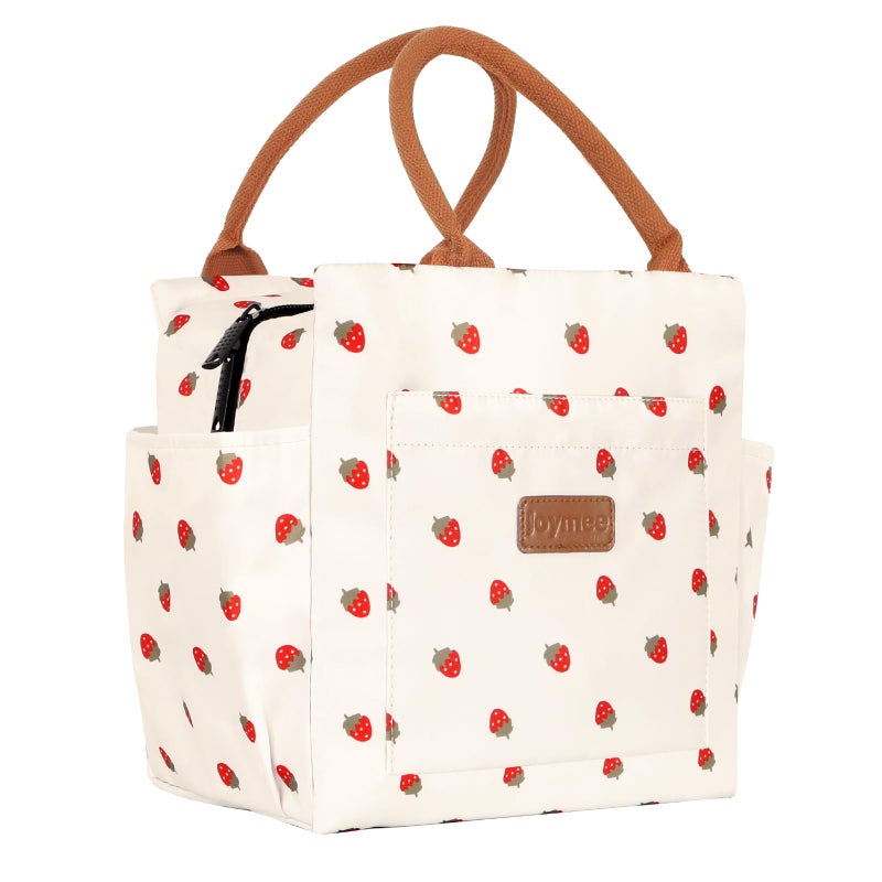 Joymee Lunch Bag Women Insulated Lunch Box Reusable Leakproof Large Spacious Cooler Tote for Women Men Adult with Bottle Holder and Side Pockets for Work Office Travel Picnic - Strawberry - Image 1