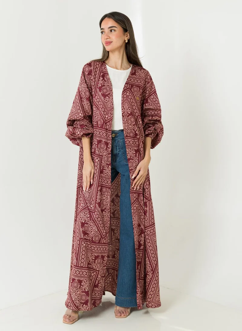 Kaafmeem Maroon Bandana Puffed Sleeves Abaya